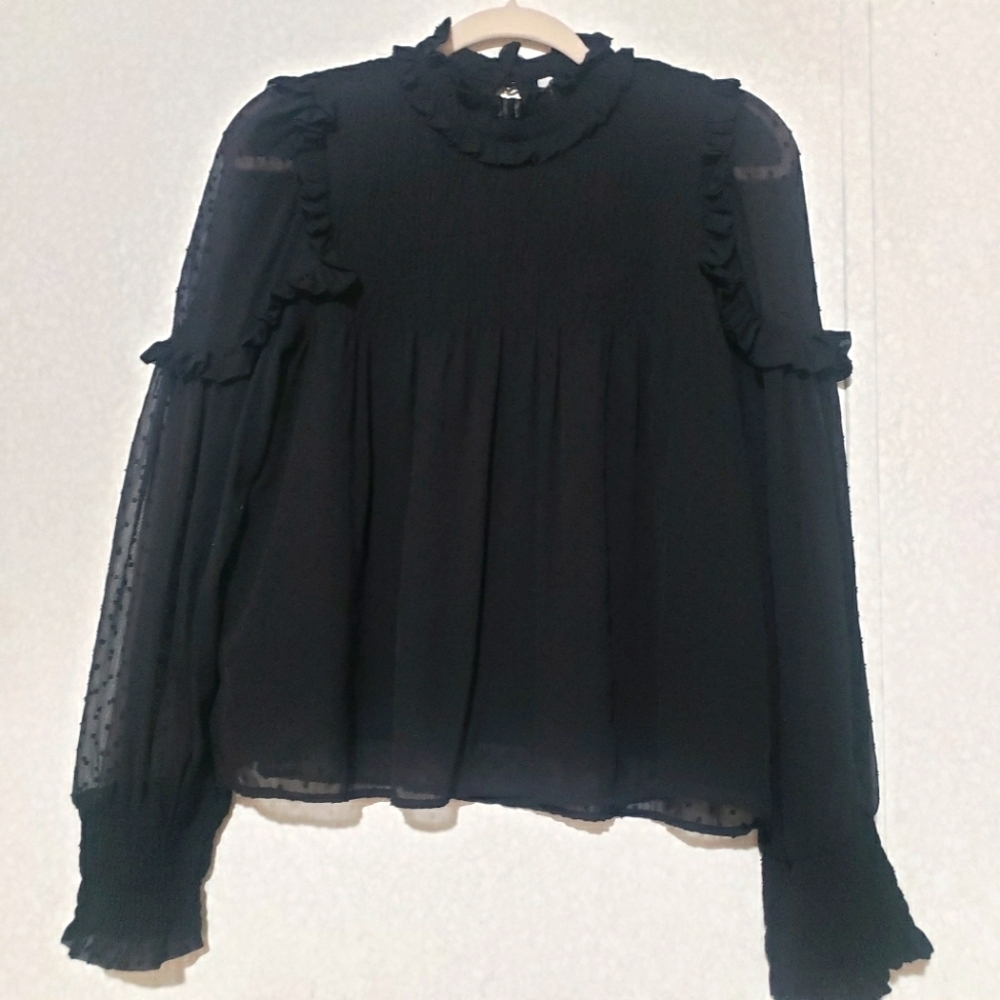 Zara Black Ruffled Bib Collar Blouse...size:Small